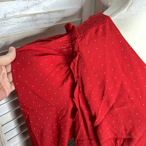 NWT J. CREW Women's PLUS Size 24 Holiday Red Drapey Puff Sleeve Dress Pin Dot - Picture 11 of 16